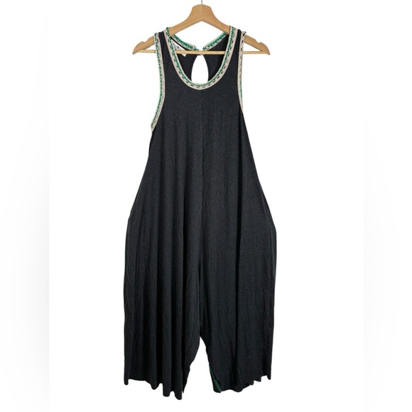 Natural Life Willow Jumpsuit Wide Leg Charcoal Cropped Small Crotchet Trim - Picture 4 of 14